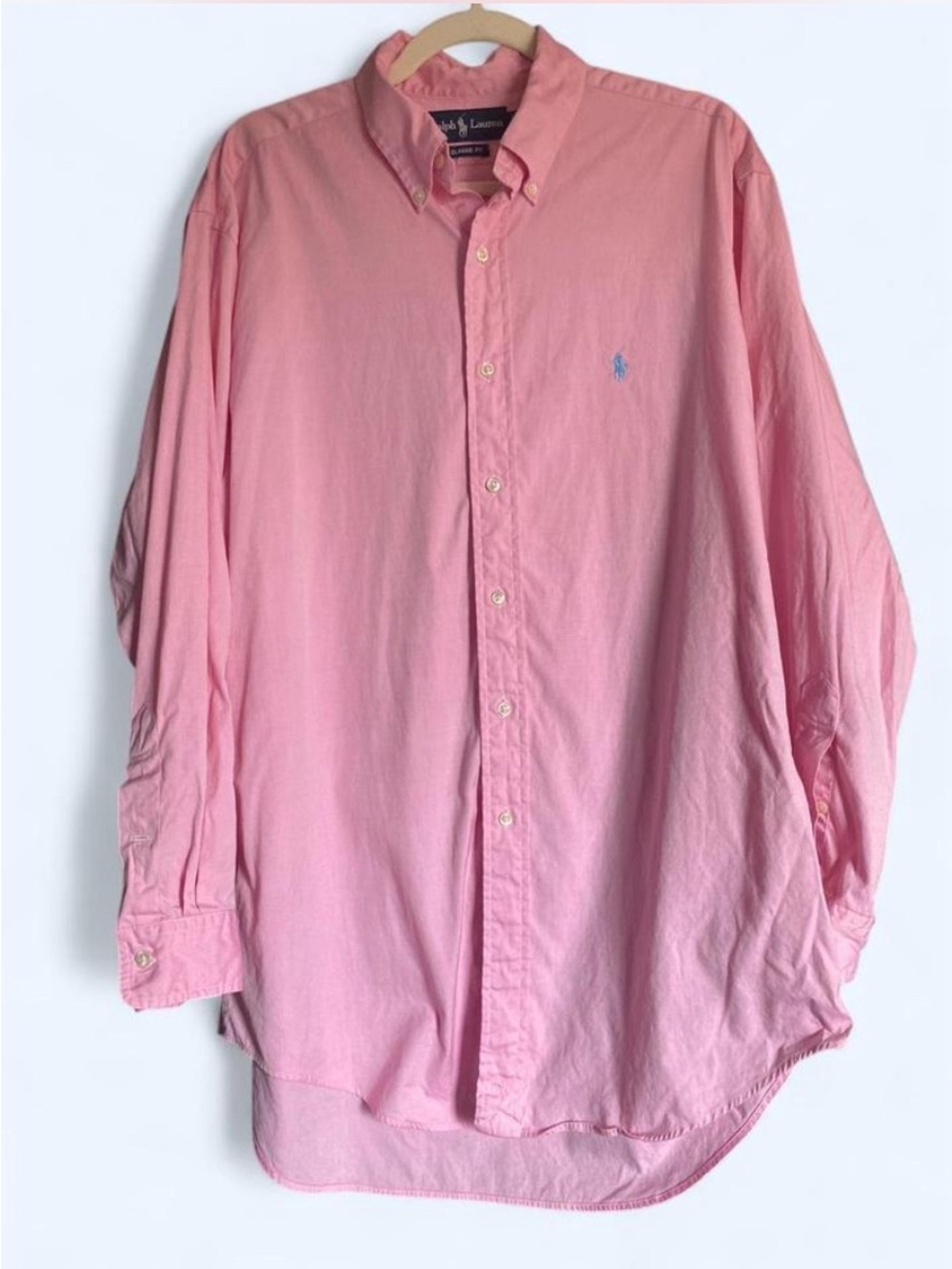 Ralph Lauren Classic Fit Pink Oxford Button Down Shirt Size 16 32/33 XL P2P 24